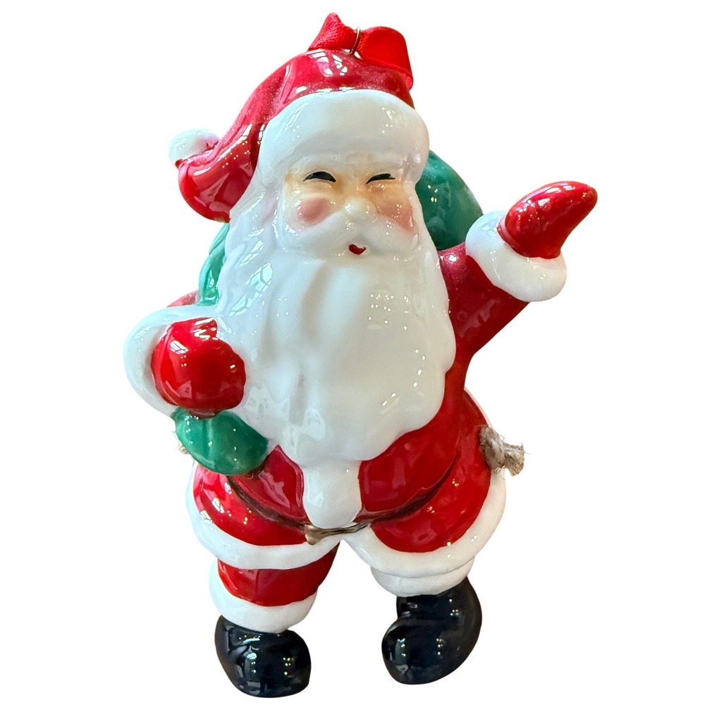Unexpected Gift Santa Claus Ornament Toy Sack Red White 3.5 inch Ceramic Holiday